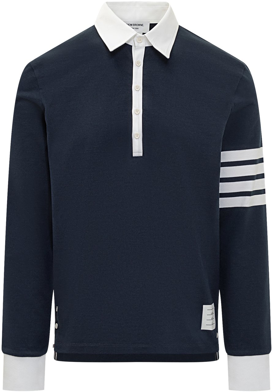 Thom Browne Thom Browne Polo Blu con Colletto Bianco e Righe Blauw