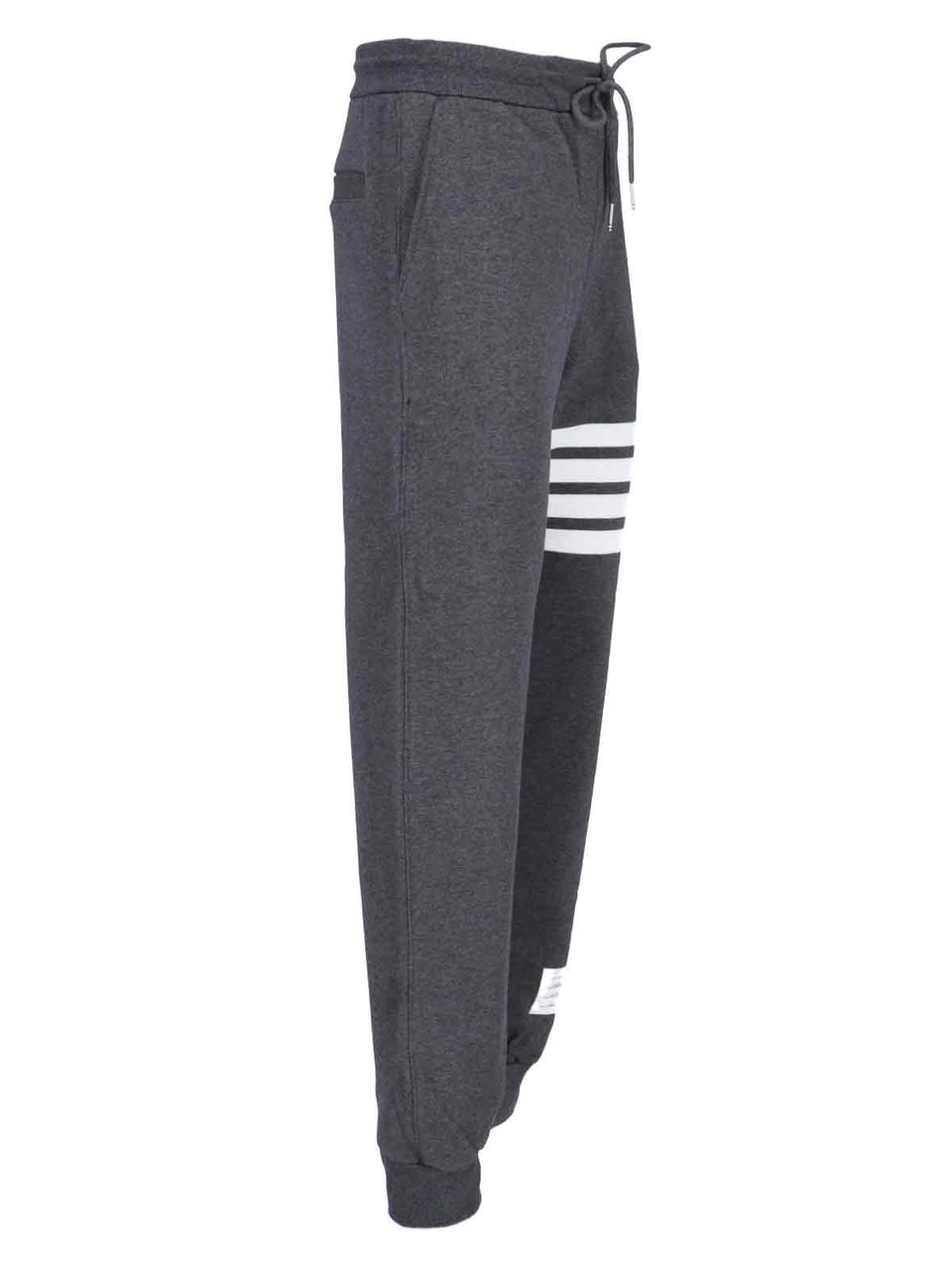Thom Browne Dark Grey Cotton Sport Pants With Mid-Rise Waist And Signature Stripes Grijs