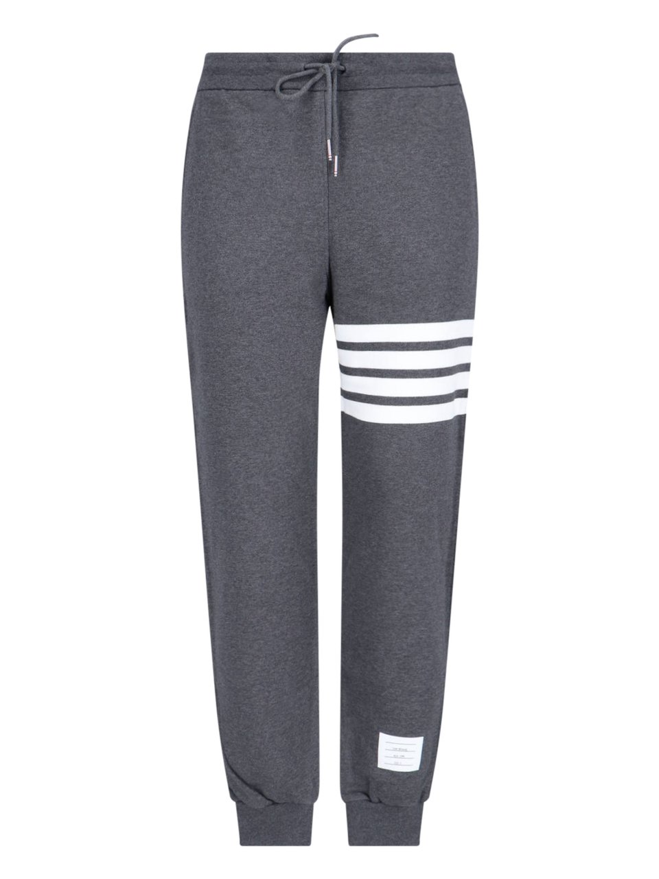 Thom Browne Dark Grey Cotton Sport Pants With Mid-Rise Waist And Signature Stripes Grijs