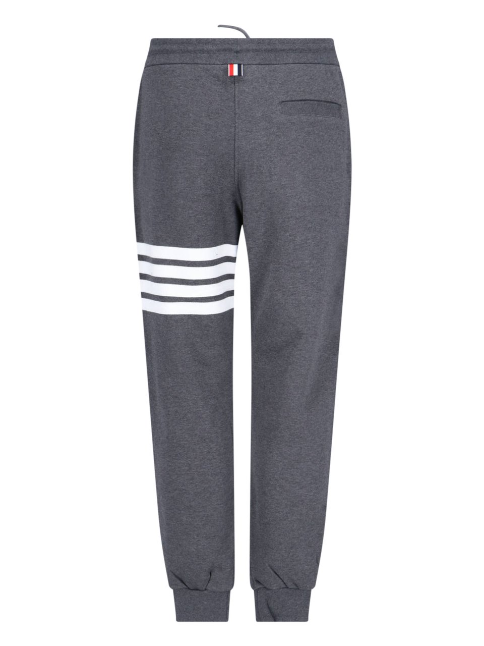Thom Browne Dark Grey Cotton Sport Pants With Mid-Rise Waist And Signature Stripes Grijs