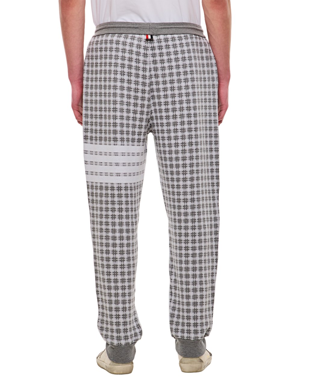 Thom Browne Checkered Cotton Sweatpants with 4-Bar Stripe and Drawstring Waistband Grijs