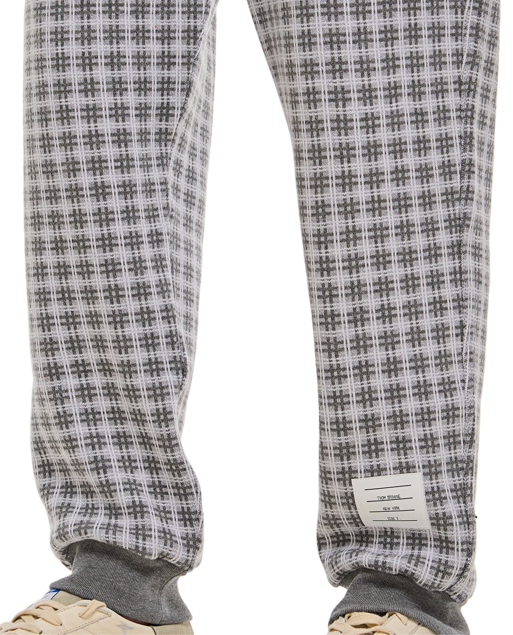 Thom Browne Checkered Cotton Sweatpants with 4-Bar Stripe and Drawstring Waistband Grijs
