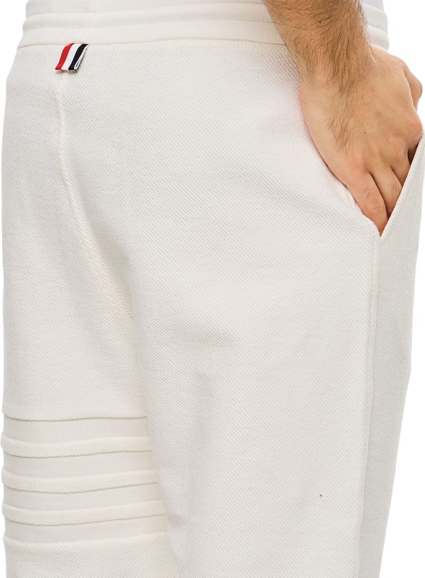 Thom Browne Minimalist White Sweatpants With Embossed Seams And Drawstring Waistband Wit