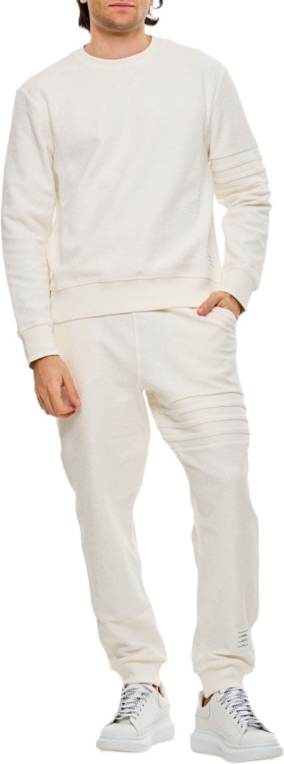 Thom Browne Minimalist White Sweatpants With Embossed Seams And Drawstring Waistband Wit