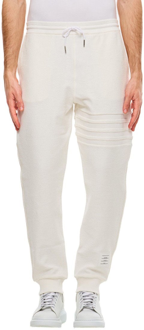 Thom Browne Minimalist White Sweatpants With Embossed Seams And Drawstring Waistband Wit