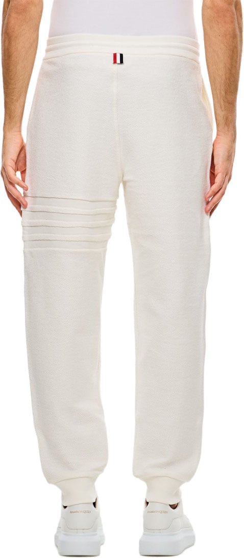 Thom Browne Minimalist White Sweatpants With Embossed Seams And Drawstring Waistband Wit