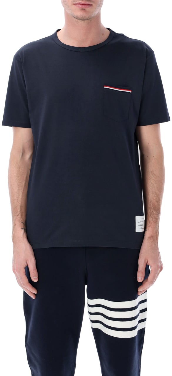 Thom Browne Ss Rwb Pocket Tee In Medium Weight Jerse Blu Navy