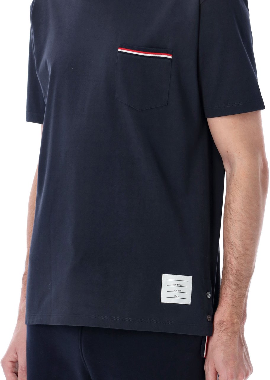 Thom Browne Ss Rwb Pocket Tee In Medium Weight Jerse Blu Navy