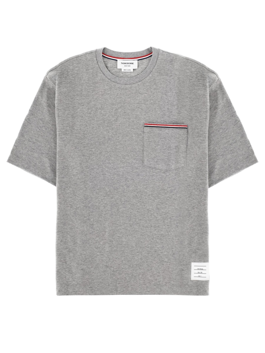 Thom Browne Grey Milan Striped Trim T-Shirt Grijs