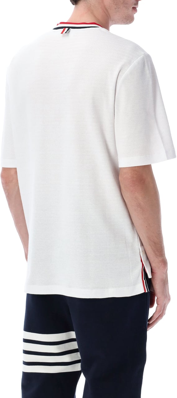 Thom Browne Short Sleeve Tee W/ Striped Racking Stit Bianco Wit