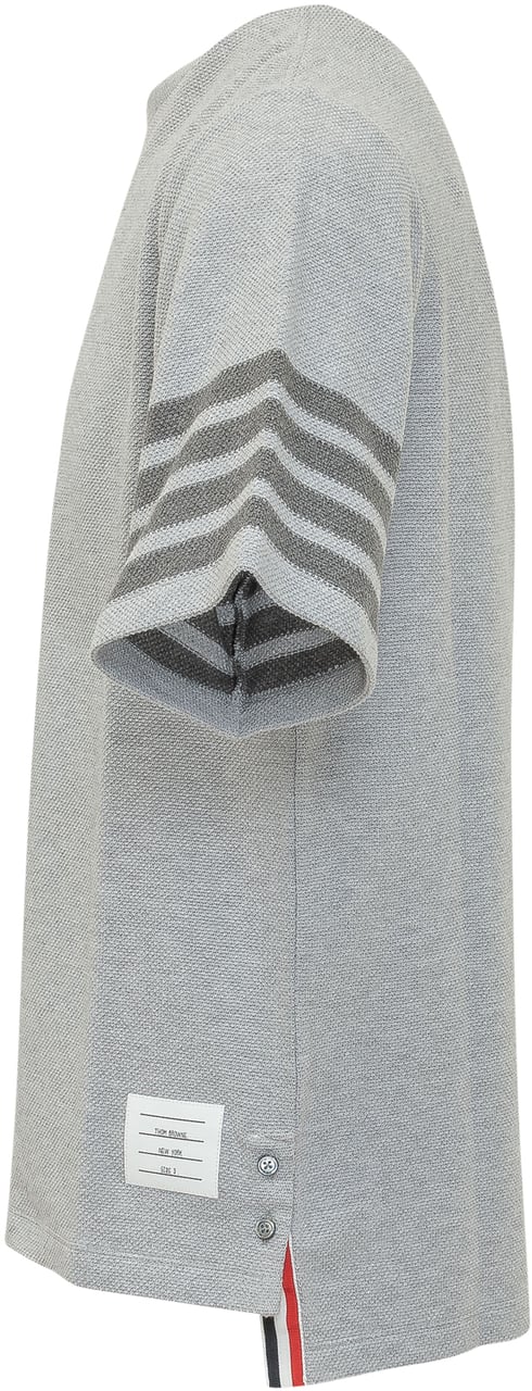 Thom Browne T-shirt in Maglia Testurizzata con Bande Lichtgrijs