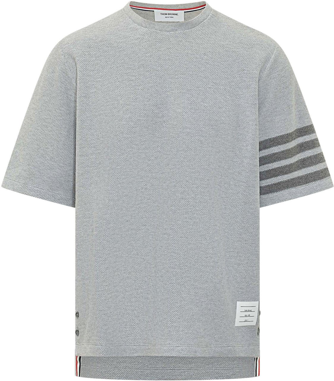 Thom Browne T-shirt in Maglia Testurizzata con Bande Lichtgrijs