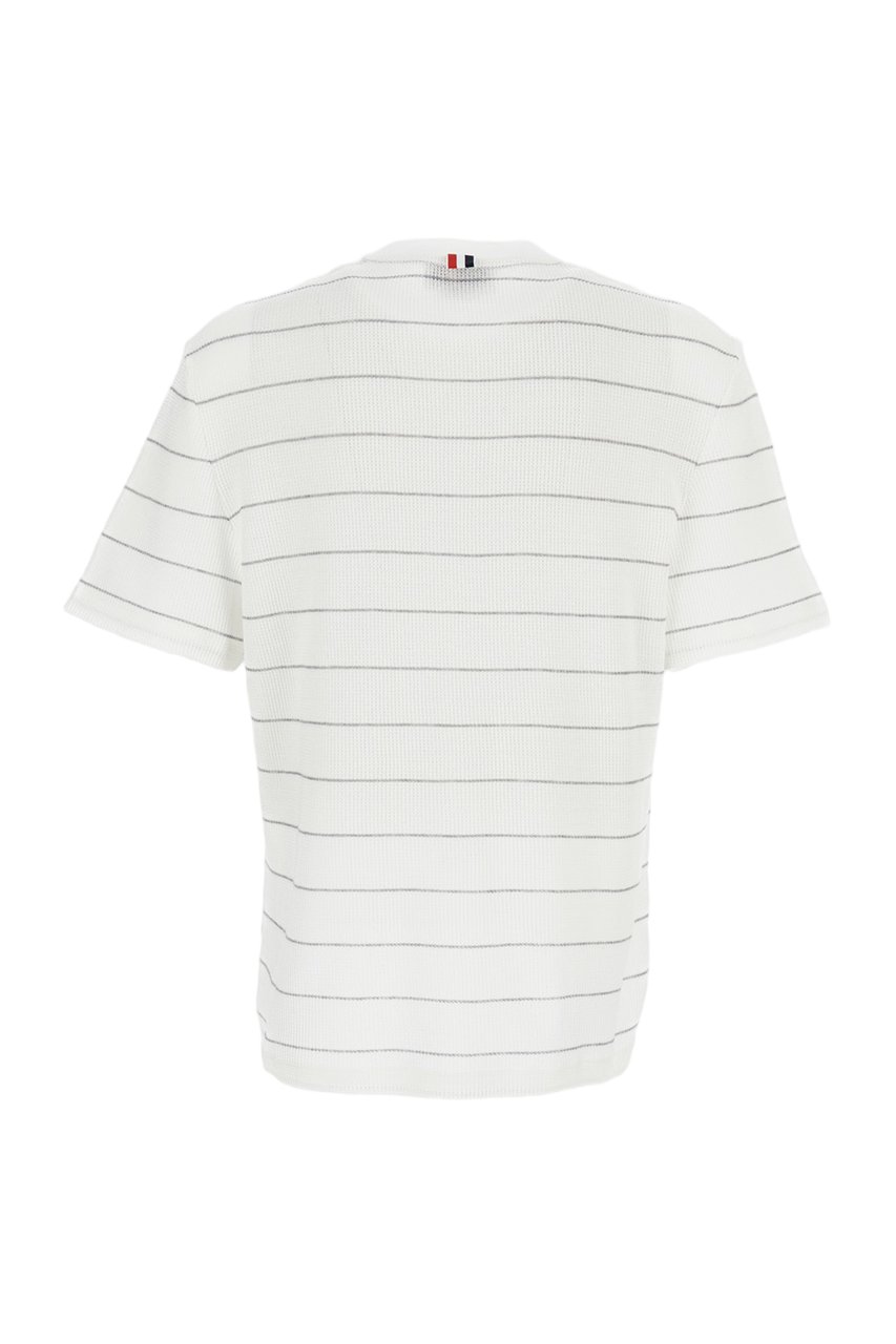 Thom Browne SHORT SLEEVE TEE IN TEXTURED STRIPE WAFFLE Wit