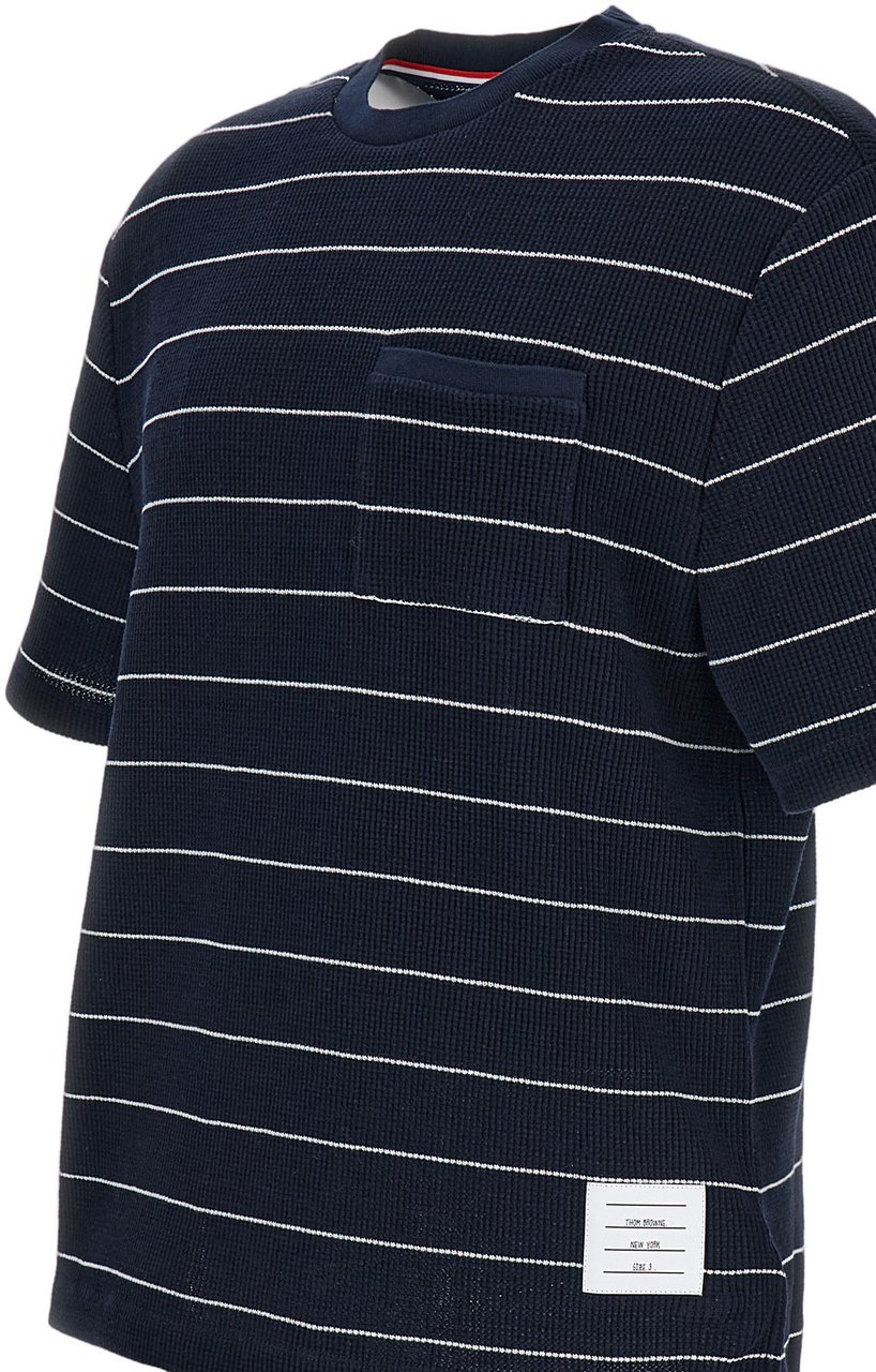 Thom Browne Structured Stripe Waffle Short Sleeve Tee Blauw