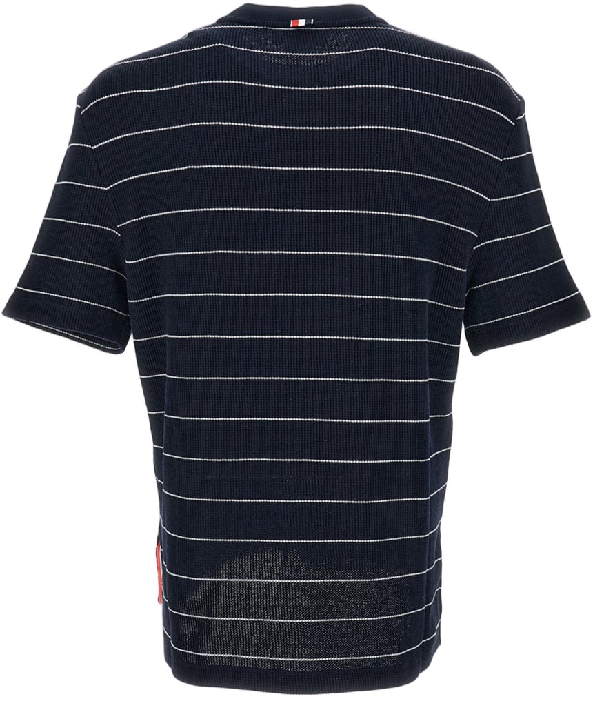 Thom Browne Structured Stripe Waffle Short Sleeve Tee Blauw