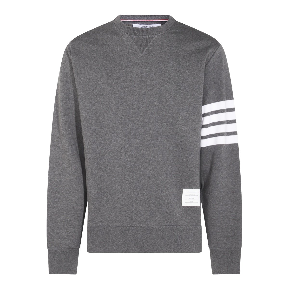 Thom Browne Dark Grey Cotton Sweatshirt With Signature T-Bar Stripes Grijs