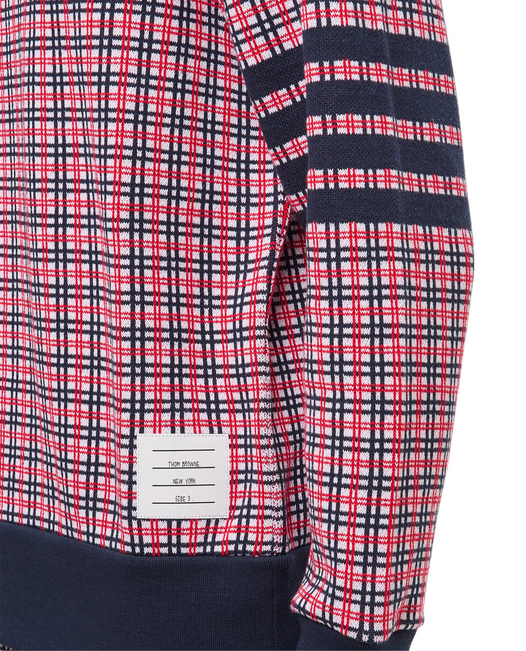 Thom Browne 4-Bar Cotton Crewneck Sweatshirt with Checkered Pattern Blauw