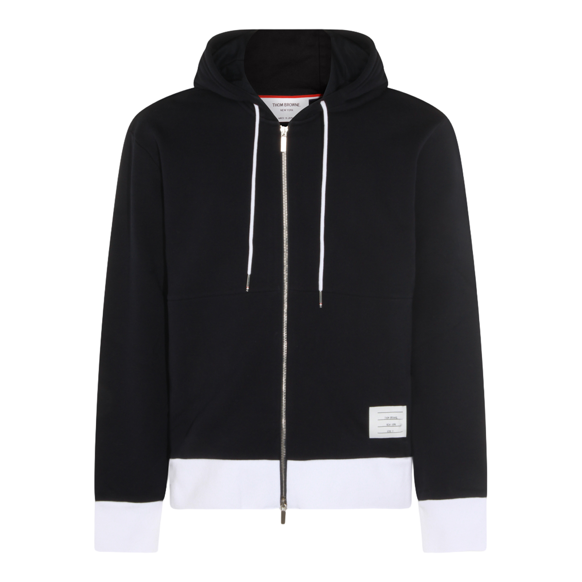 Thom Browne Black Zip-Up Hoodie with Contrast Detailing Zwart
