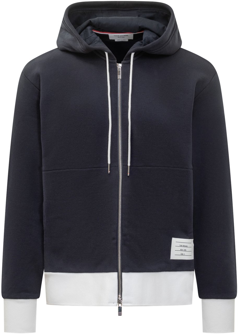 Thom Browne Thom Browne Felpa con Cappuccio Bicolore Zip Frontale Blauw