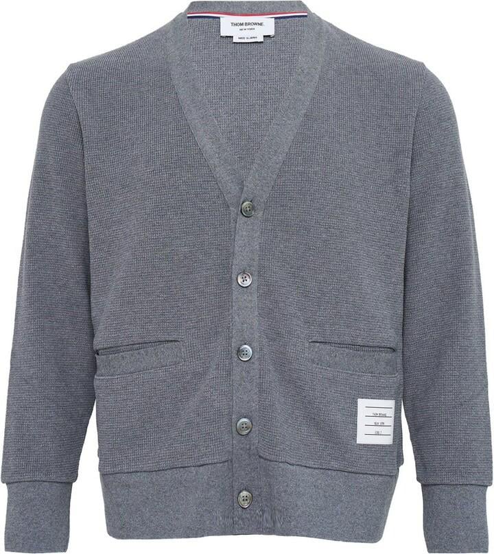 Thom Browne V Neck Cardigan W/ 4 Bar Grijs