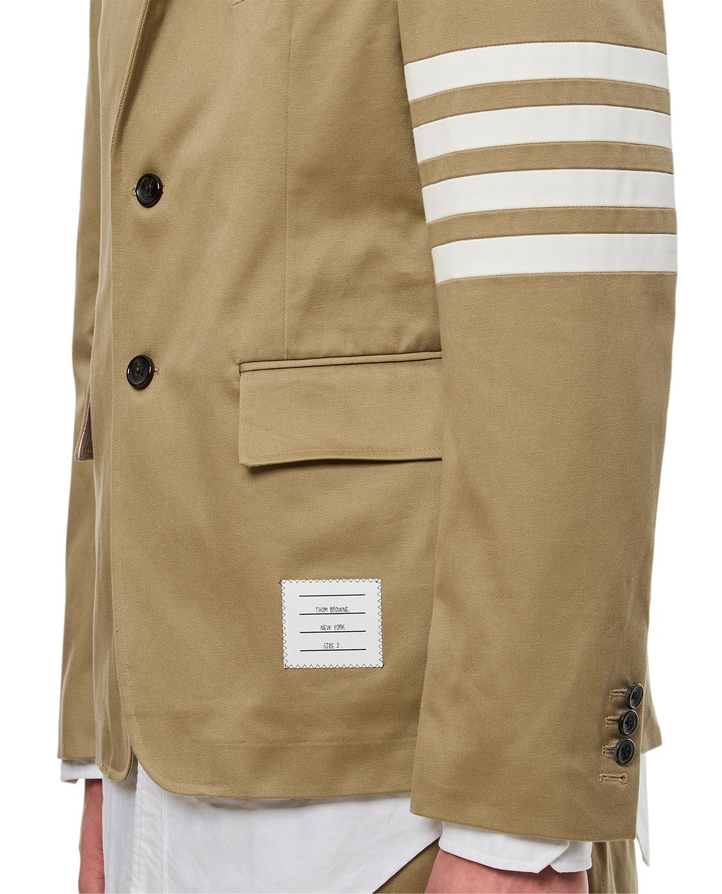 Thom Browne Single-Breasted Cotton Twill Sport Jacket with Iconic Sleeve Stripes Neutraal