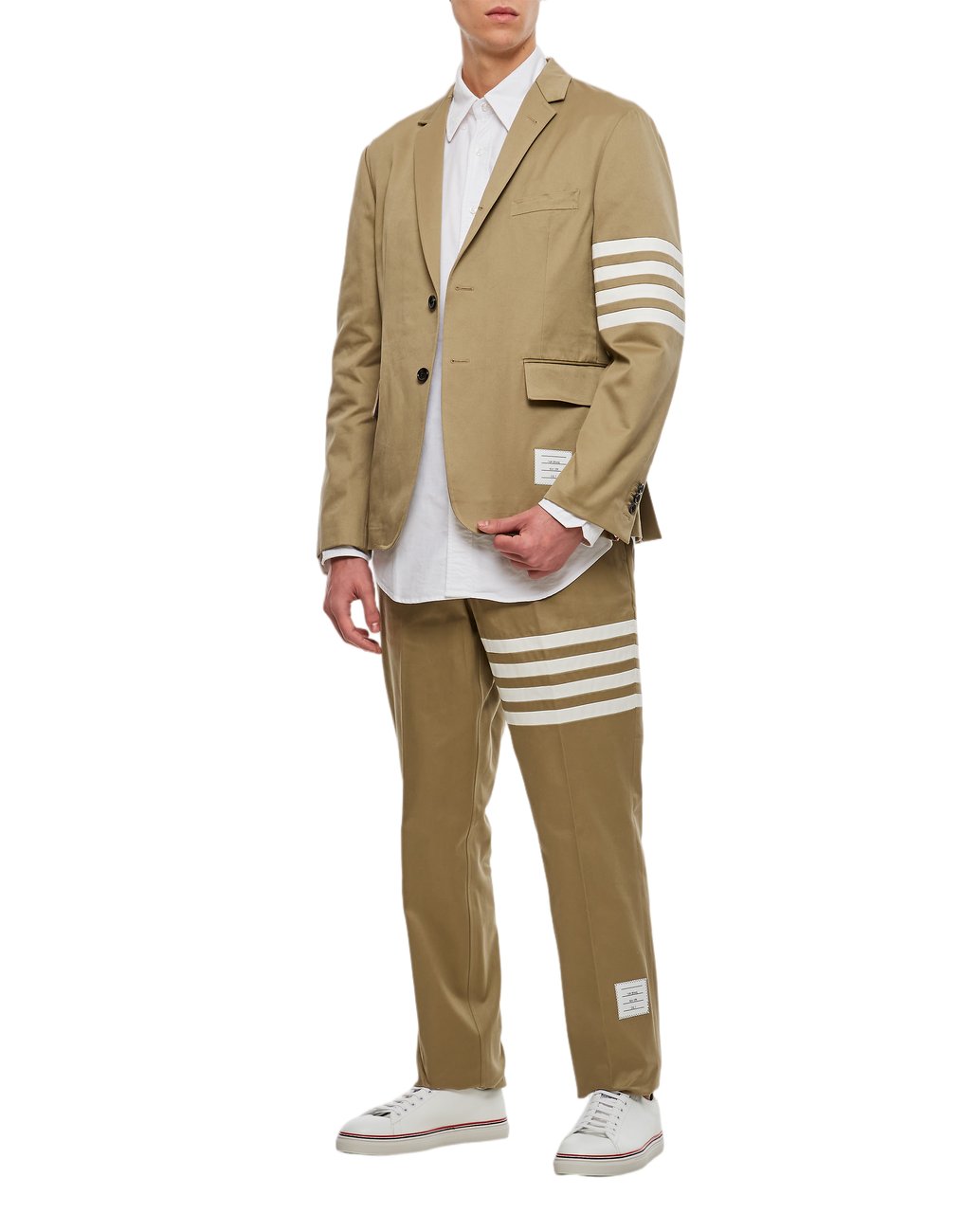 Thom Browne Single-Breasted Cotton Twill Sport Jacket with Iconic Sleeve Stripes Neutraal