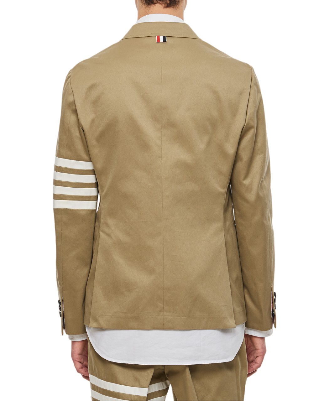 Thom Browne Single-Breasted Cotton Twill Sport Jacket with Iconic Sleeve Stripes Neutraal