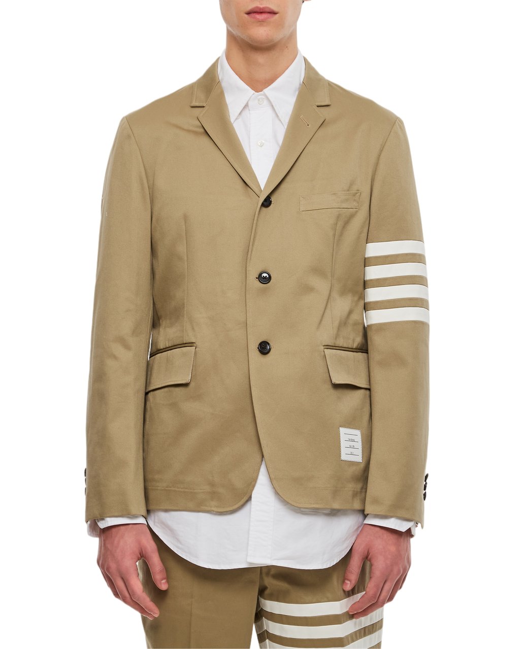 Thom Browne Single-Breasted Cotton Twill Sport Jacket with Iconic Sleeve Stripes Neutraal