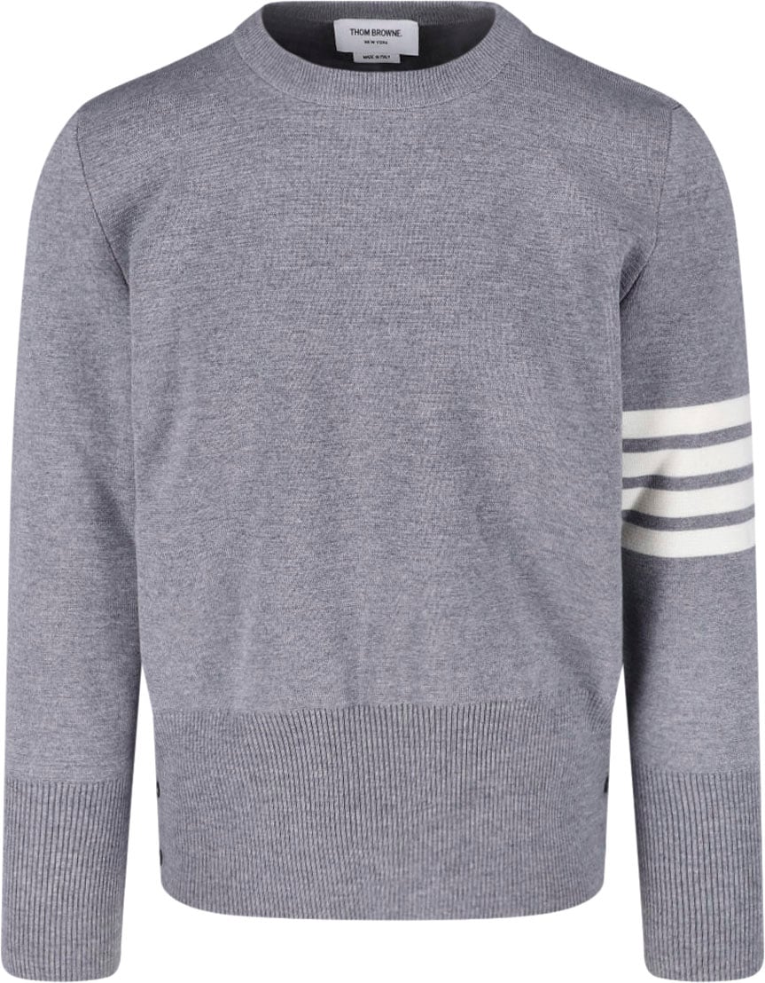 Thom Browne Crew Neck Knit Sweater with Distinctive Stripe Details Grijs