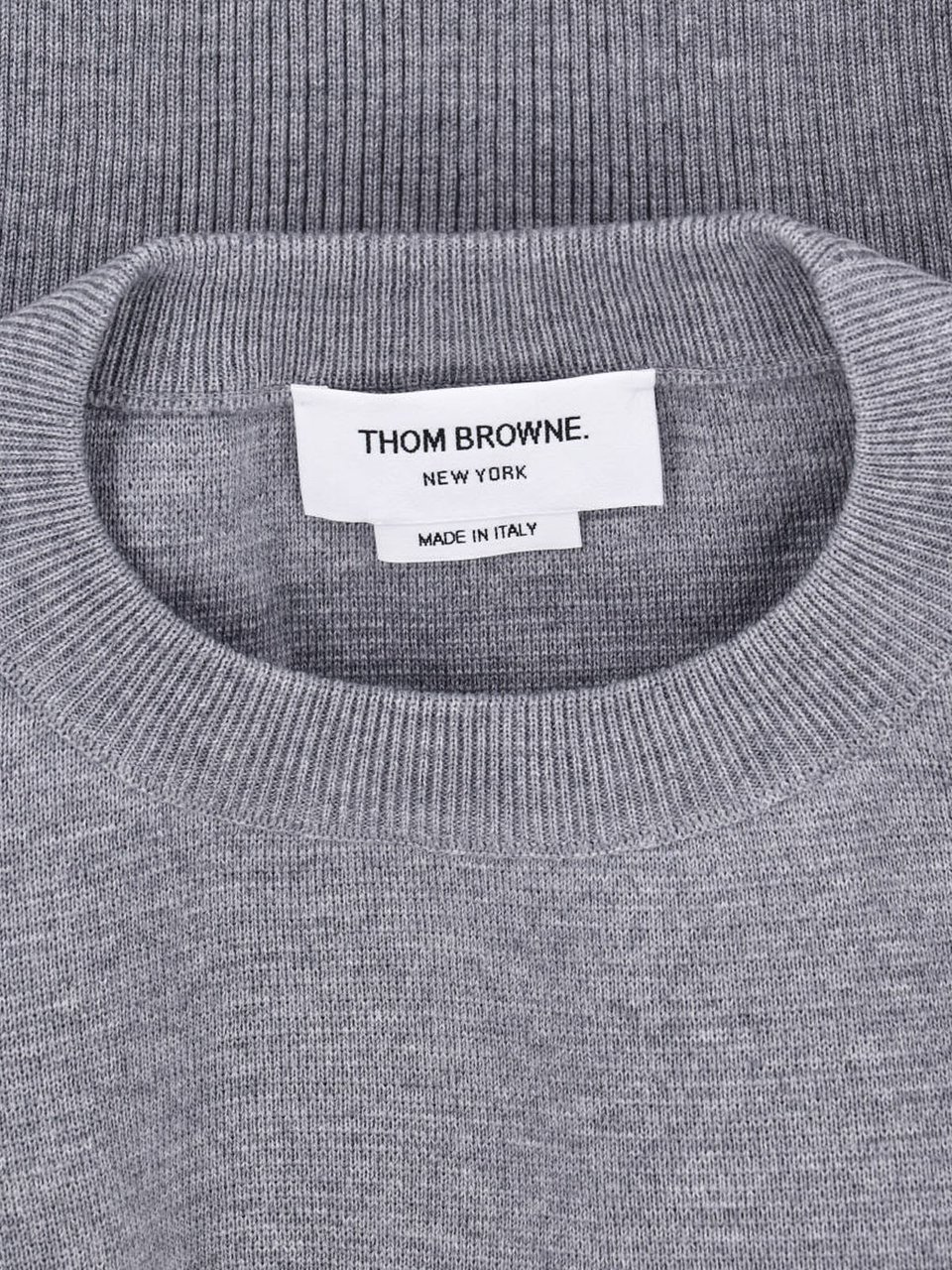 Thom Browne Crew Neck Knit Sweater with Distinctive Stripe Details Grijs