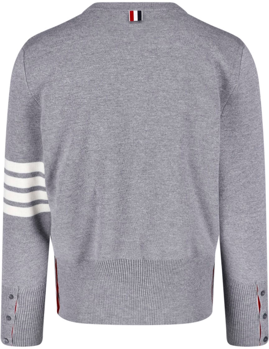 Thom Browne Crew Neck Knit Sweater with Distinctive Stripe Details Grijs
