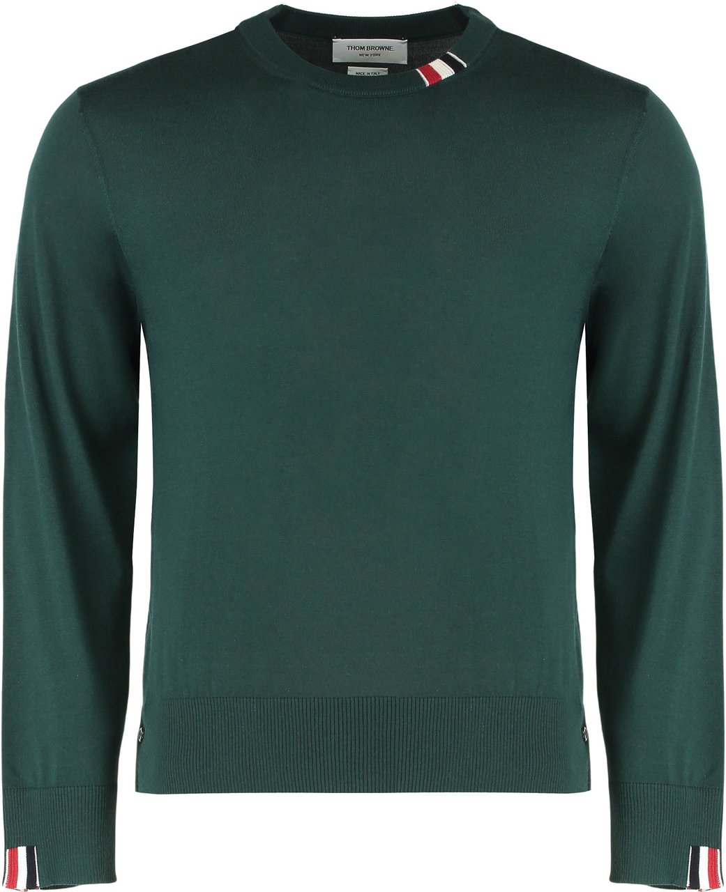 Thom Browne Sweater with round neck in virgin wool Groen