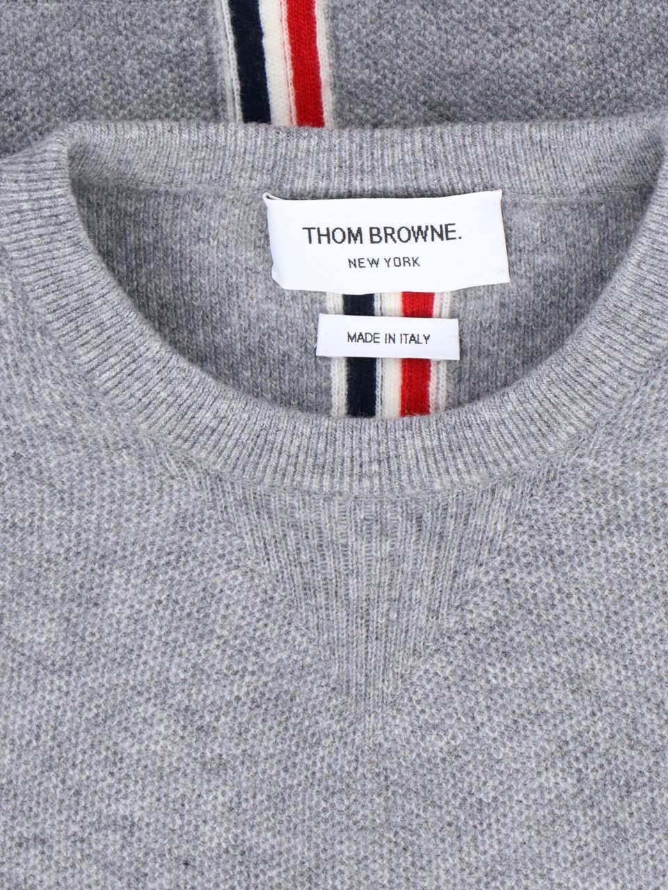 Thom Browne Tricolor Detail Crewneck Sweater – Grey Neutraal