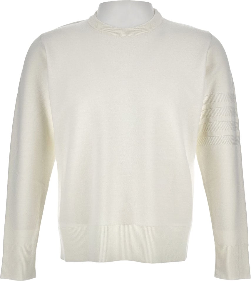Thom Browne Crewneck Sweater With Textured Stripes And Tricolor Tab Wit