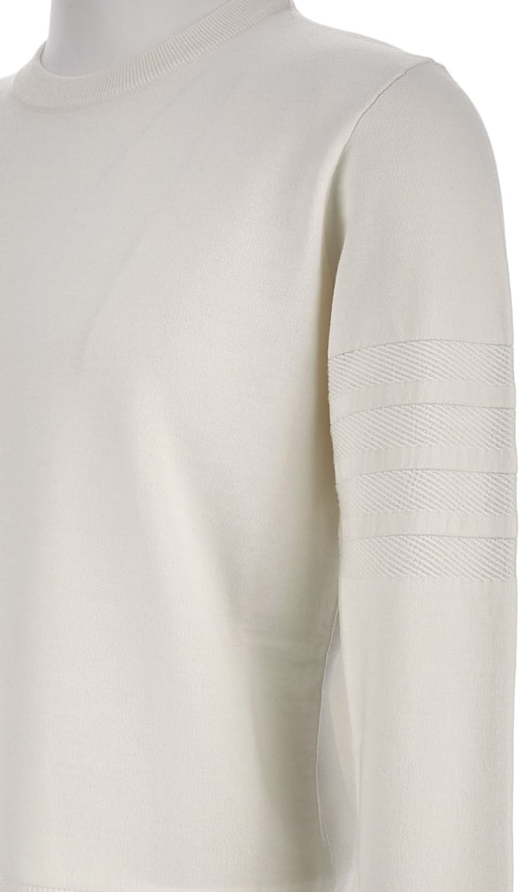 Thom Browne Crewneck Sweater With Textured Stripes And Tricolor Tab Wit