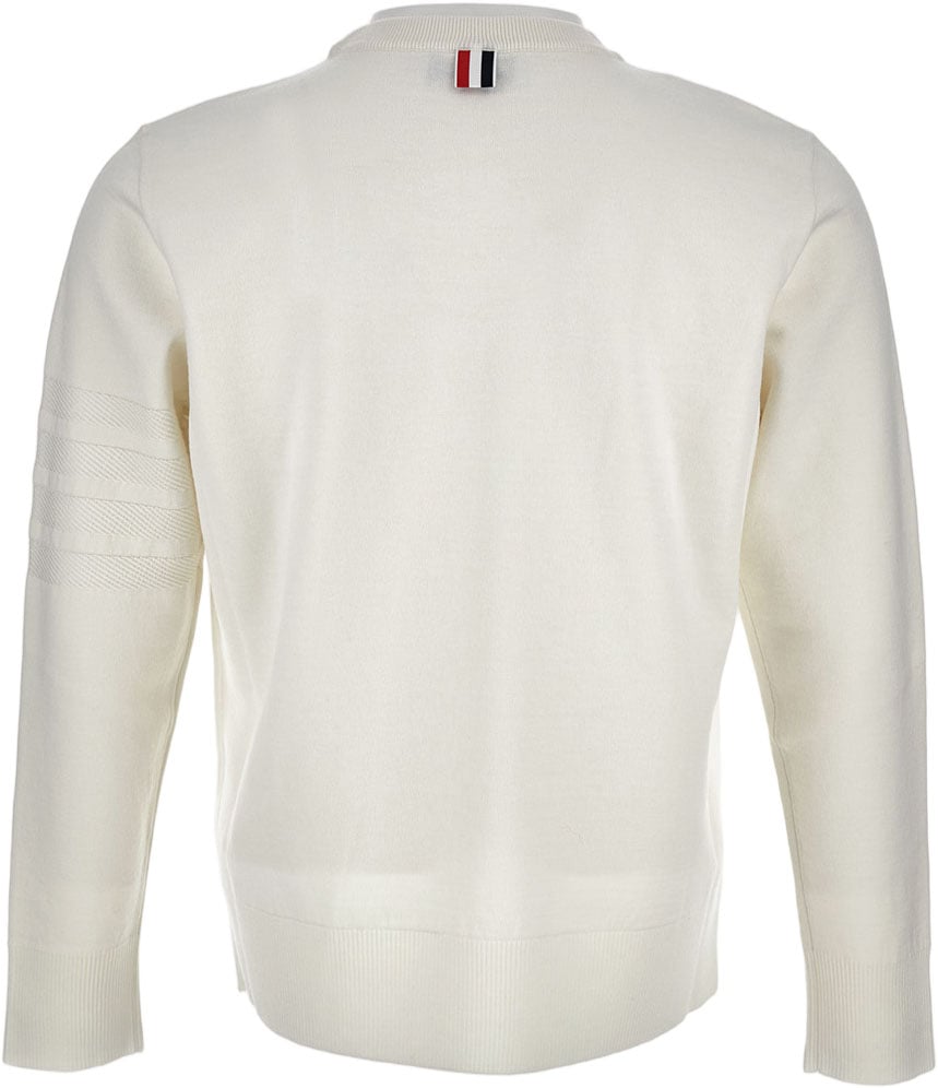 Thom Browne Crewneck Sweater With Textured Stripes And Tricolor Tab Wit