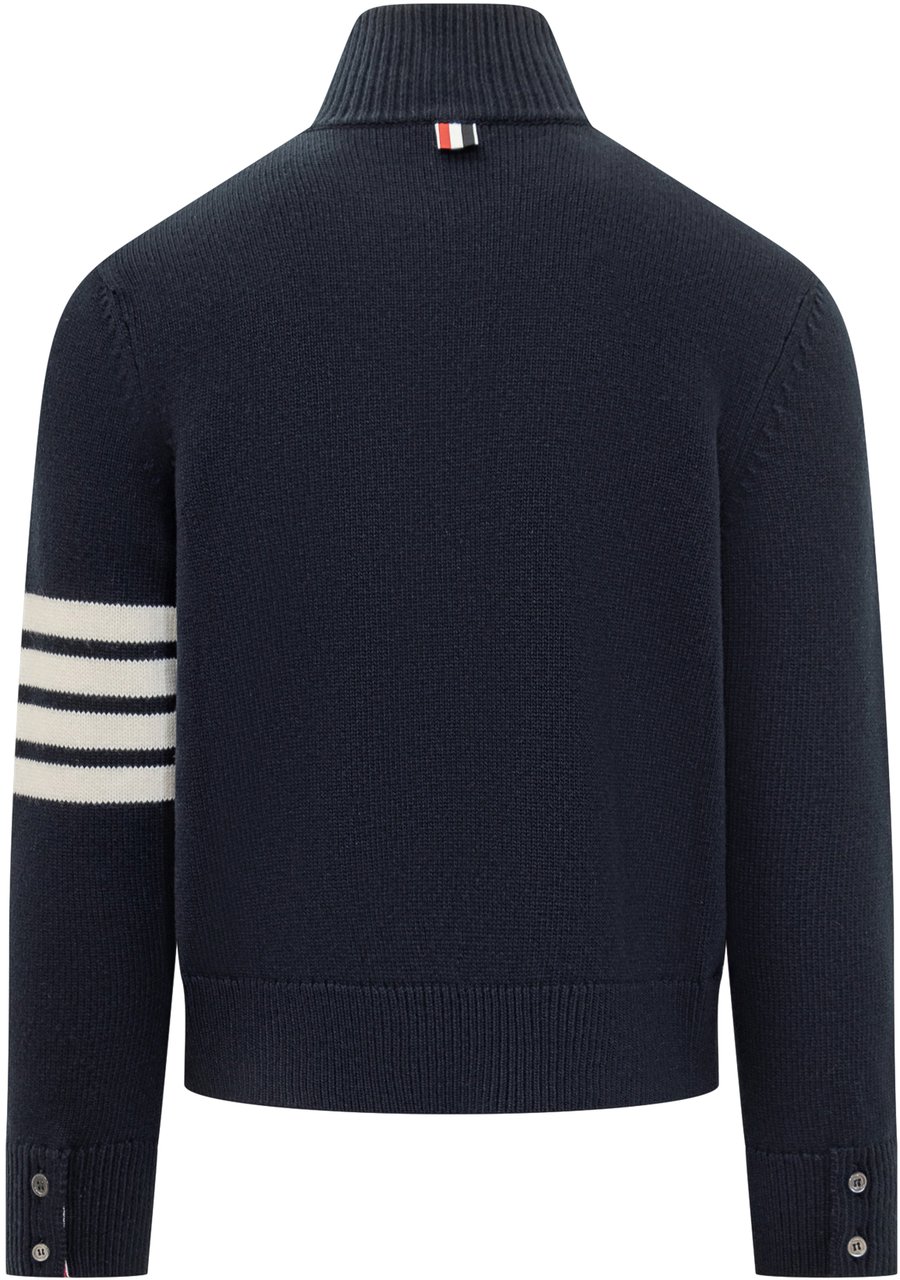 Thom Browne Thom Browne Maglia Blu con Zip e Righe Blauw