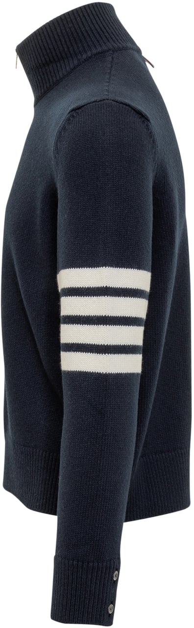 Thom Browne Thom Browne Maglia Blu con Zip e Righe Blauw