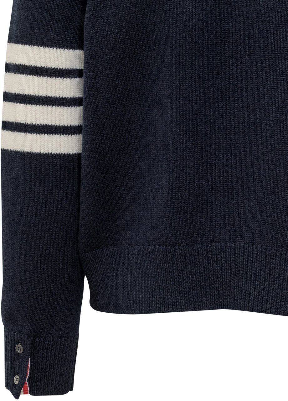 Thom Browne Thom Browne Maglia Blu con Zip e Righe Blauw