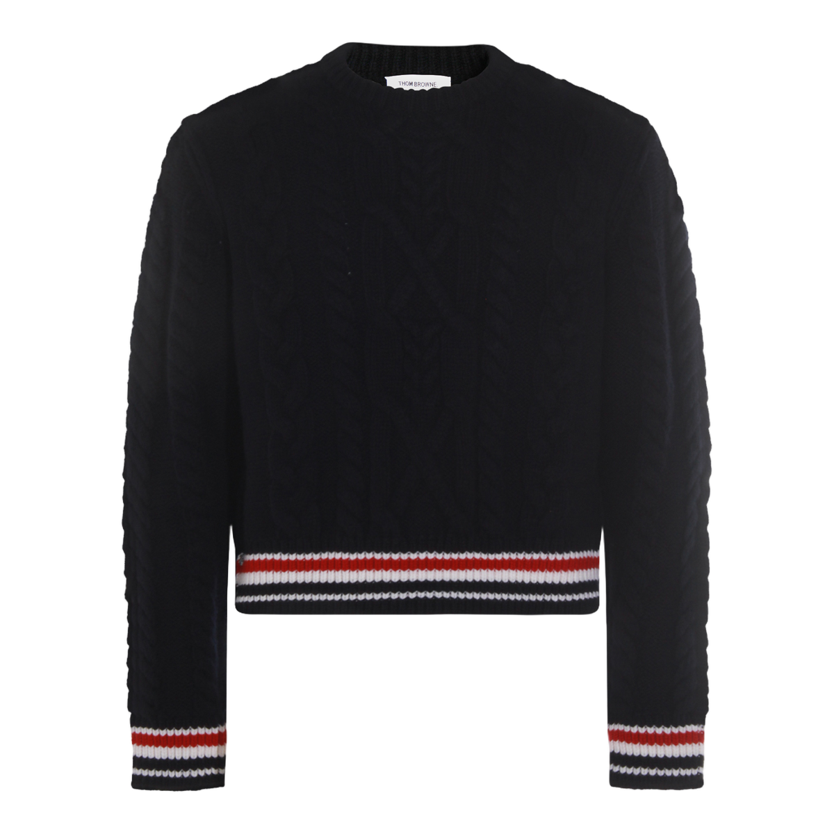 Thom Browne Blue Cable Knit Virgin Wool Sweater Wit