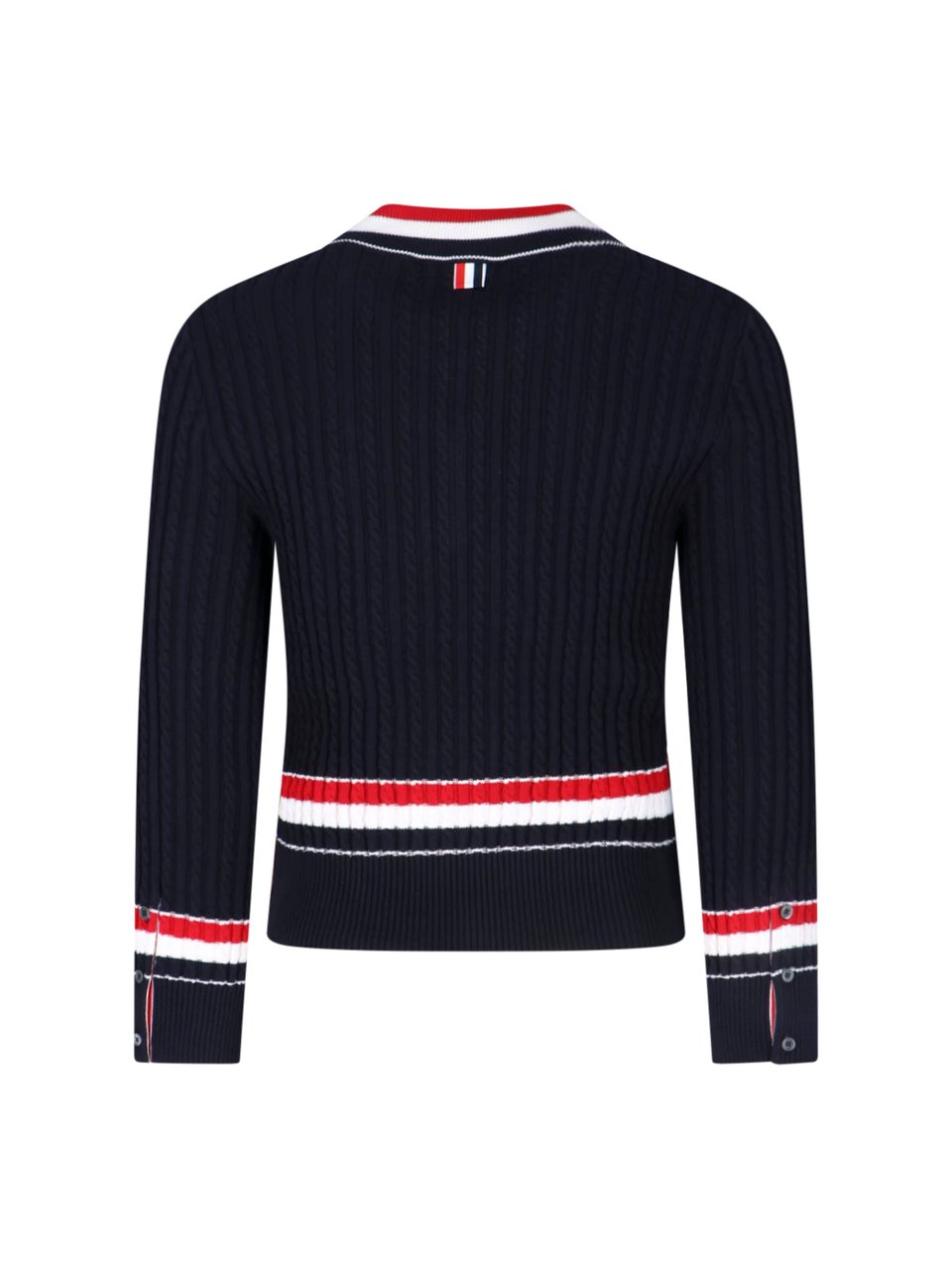 Thom Browne Navy Ribbed Cotton V-Neck Sweater Blauw