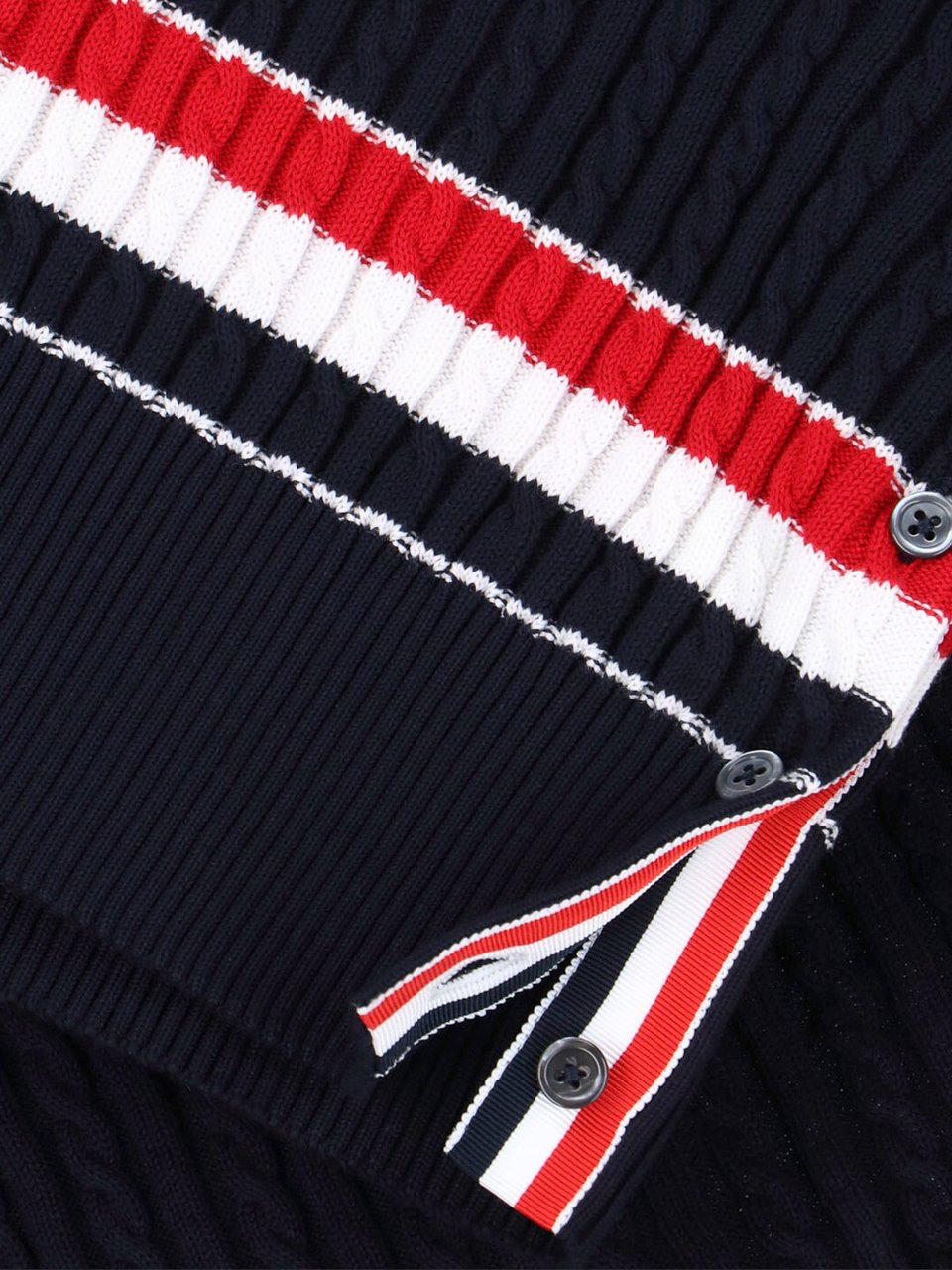 Thom Browne Navy Ribbed Cotton V-Neck Sweater Blauw