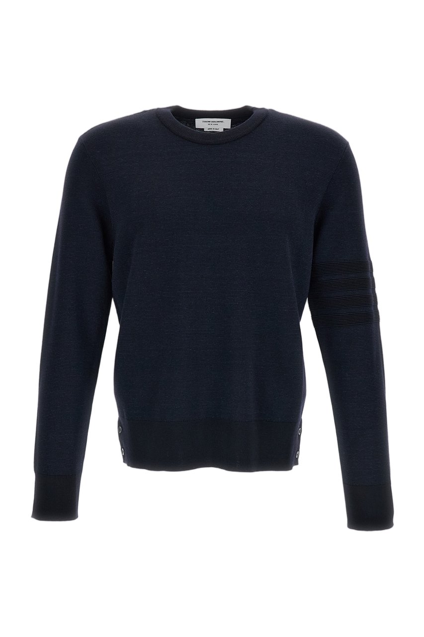 Thom Browne Premium Milano Stitch 4-Bar Bomber Pullover Blauw