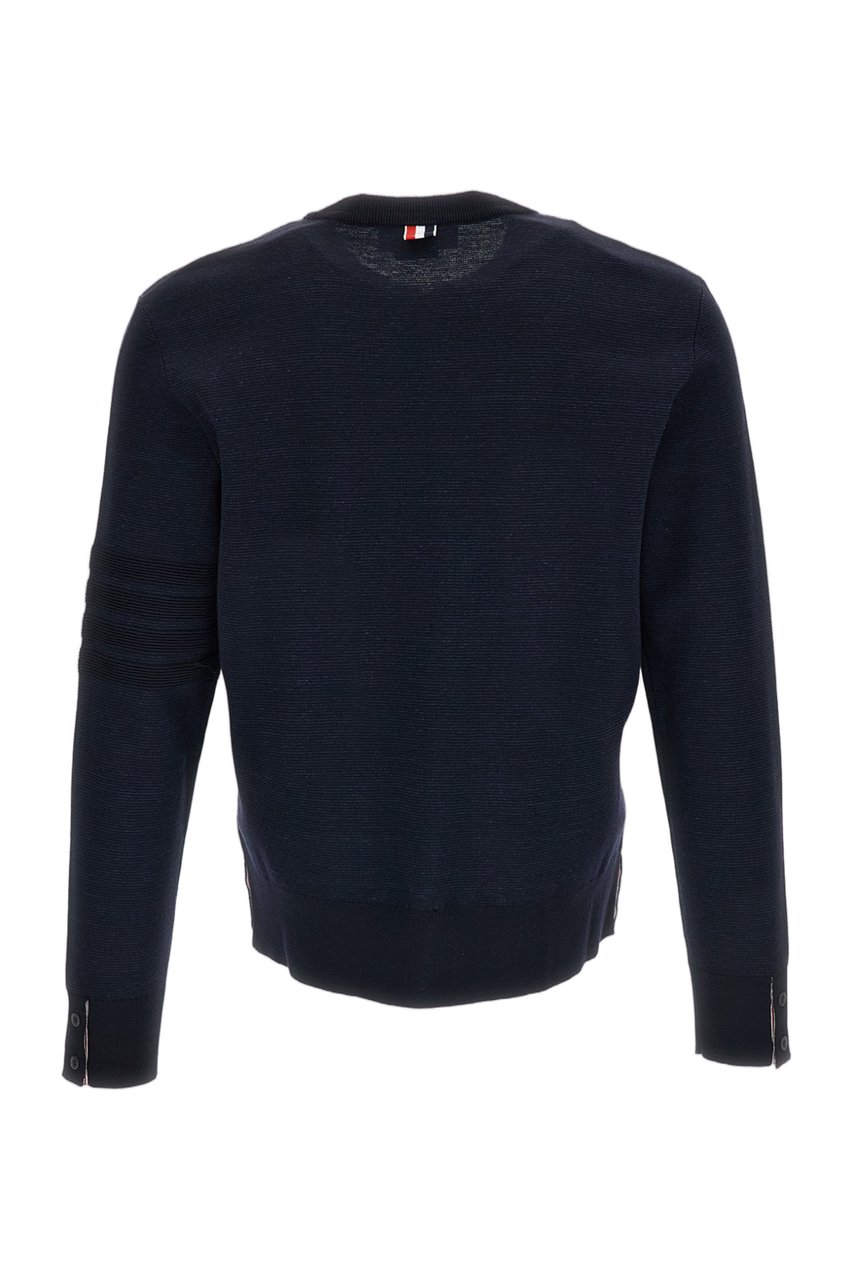Thom Browne Premium Milano Stitch 4-Bar Bomber Pullover Blauw