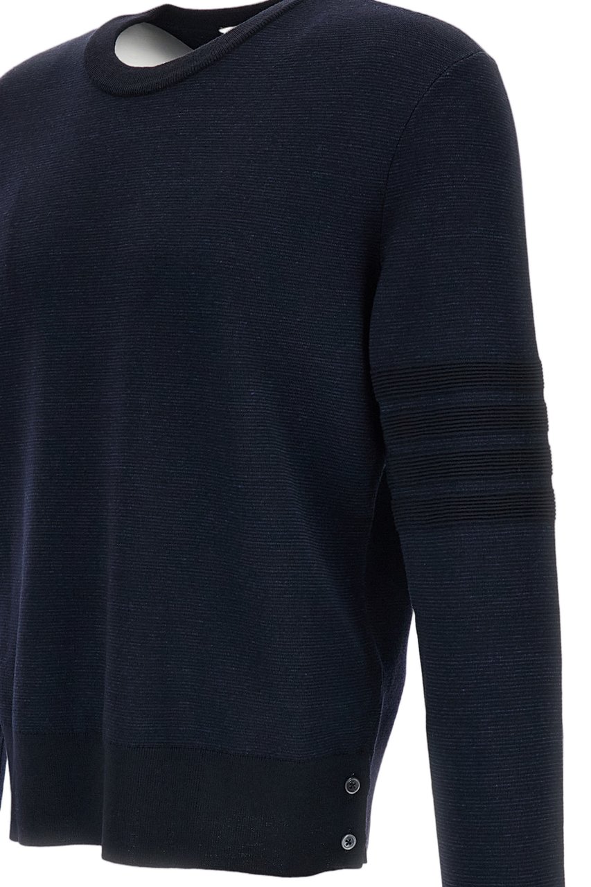 Thom Browne Premium Milano Stitch 4-Bar Bomber Pullover Blauw