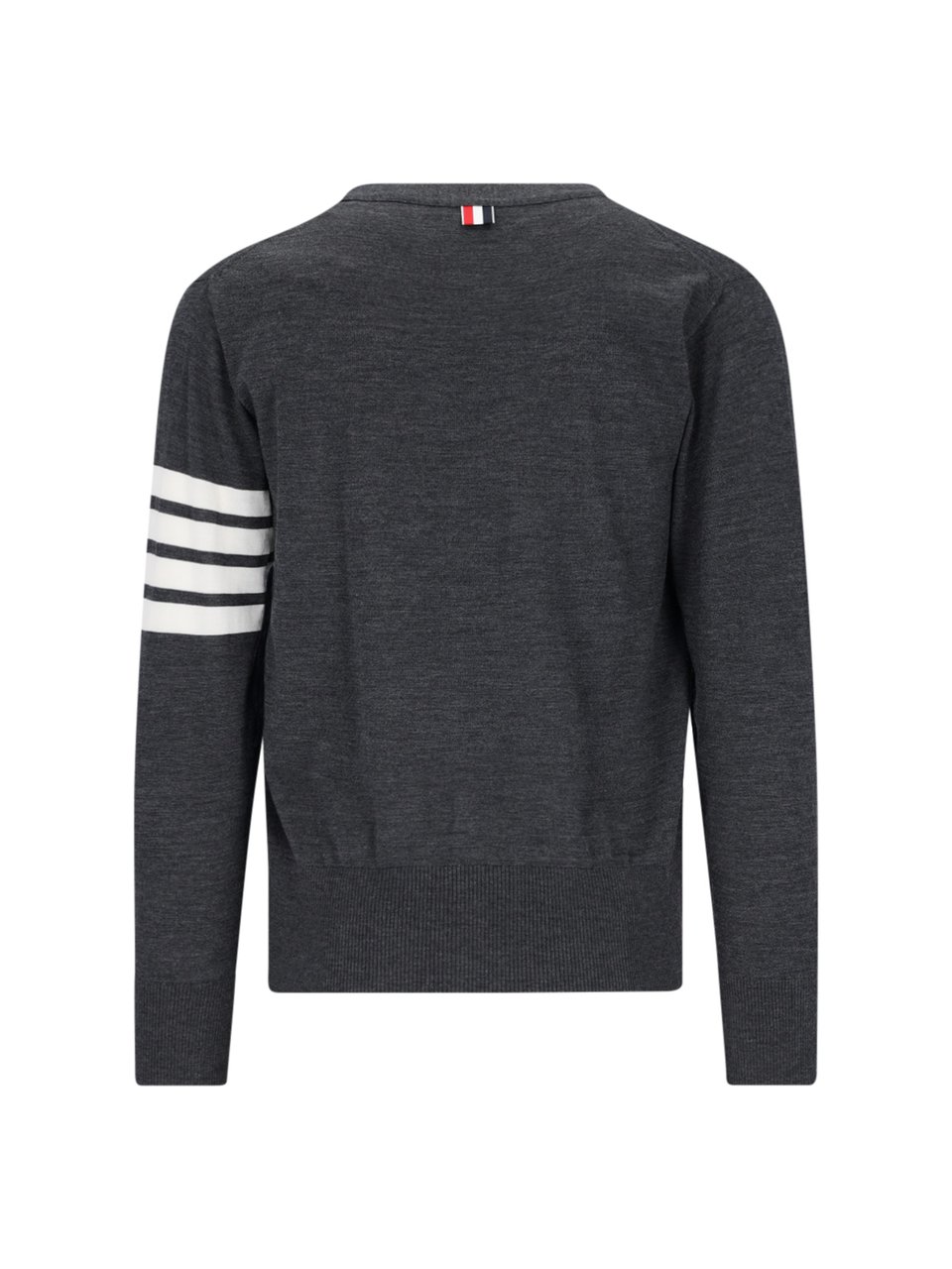 Thom Browne Iconic V-Neck Cardigan In Grey Wool With Signature Stripes Grijs