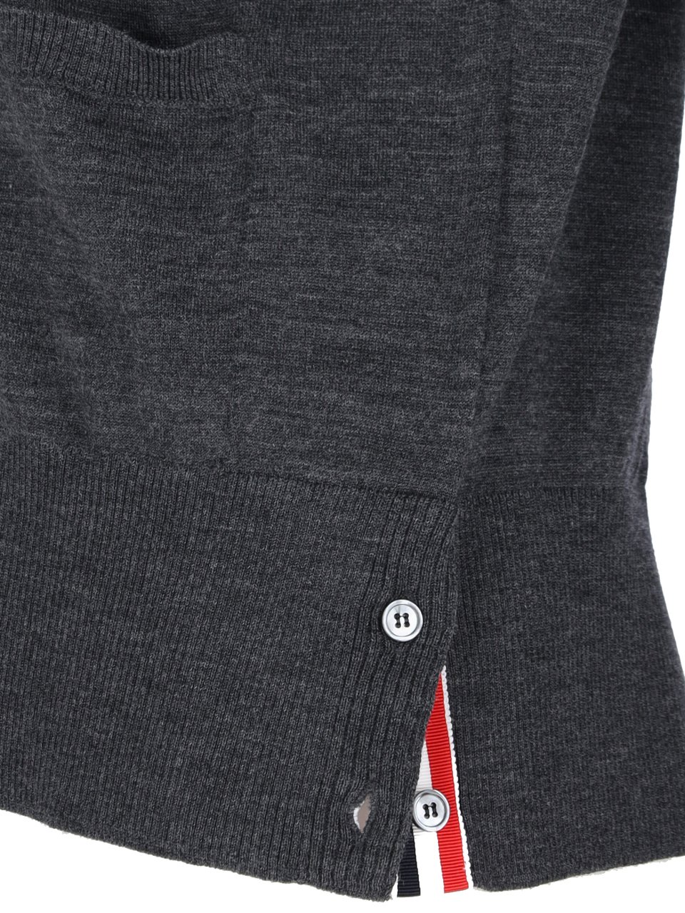 Thom Browne Iconic V-Neck Cardigan In Grey Wool With Signature Stripes Grijs
