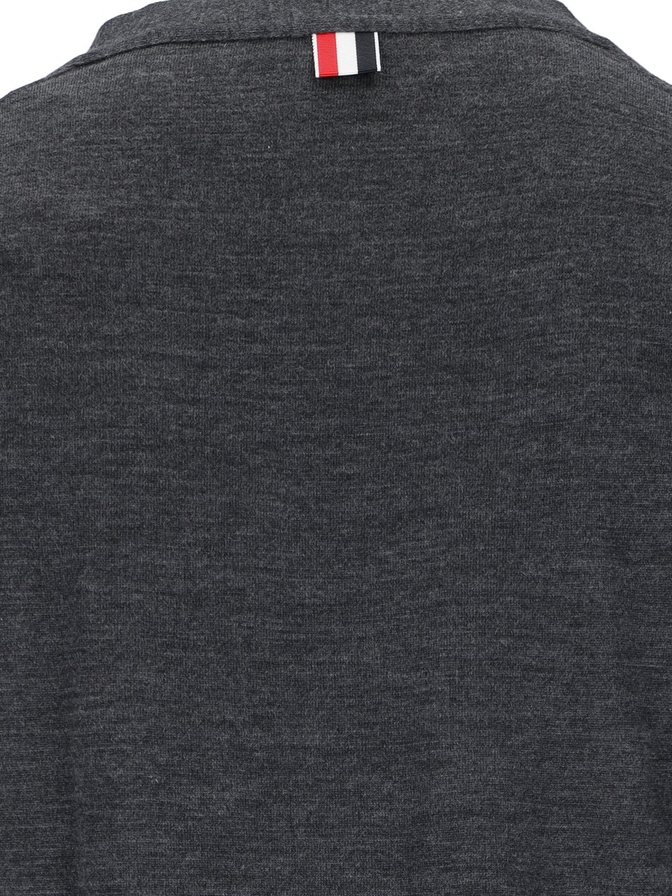 Thom Browne Iconic V-Neck Cardigan In Grey Wool With Signature Stripes Grijs