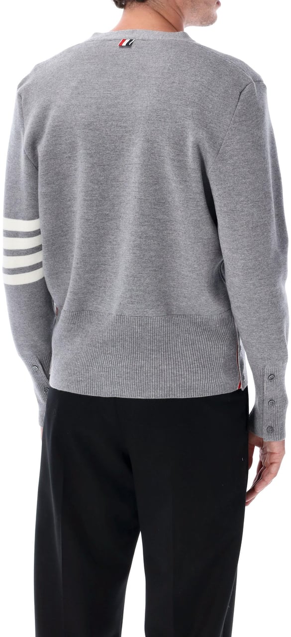 Thom Browne Milano Stitch V Neck Cardigan W/ 4 Bar I Lt Grey Lichtgrijs