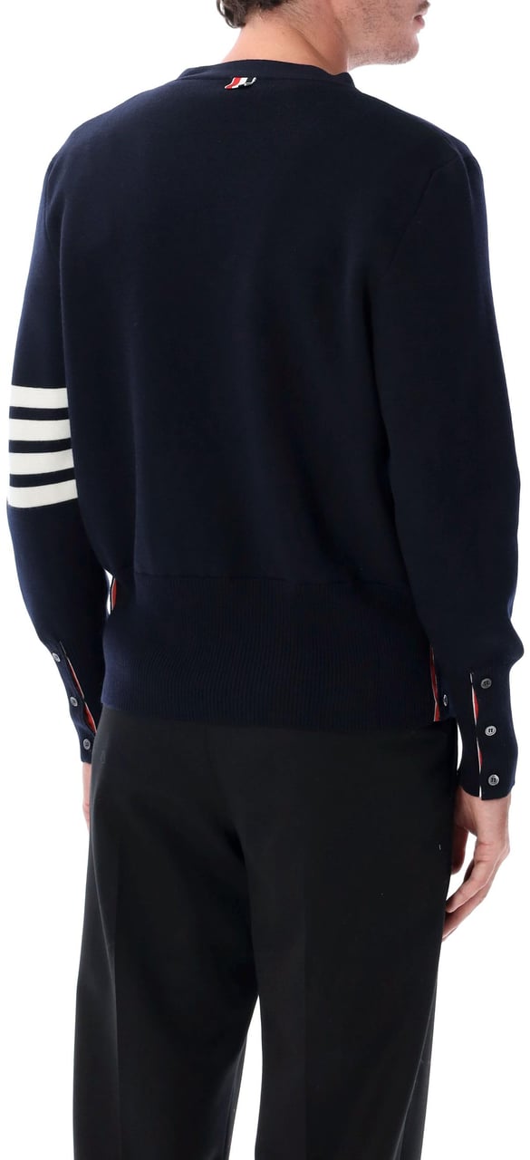 Thom Browne Milano Stitch V Neck Cardigan W/ 4 Bar I Blu Navy